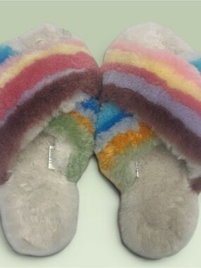Emu Australia Multicolor Rainbow Sheepskin Slide - Pastel Stripes